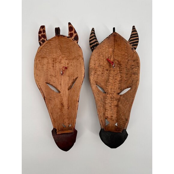Wood Carved Decorative Zebra Girrafe Heads Hand Made - Picture 5 of 9